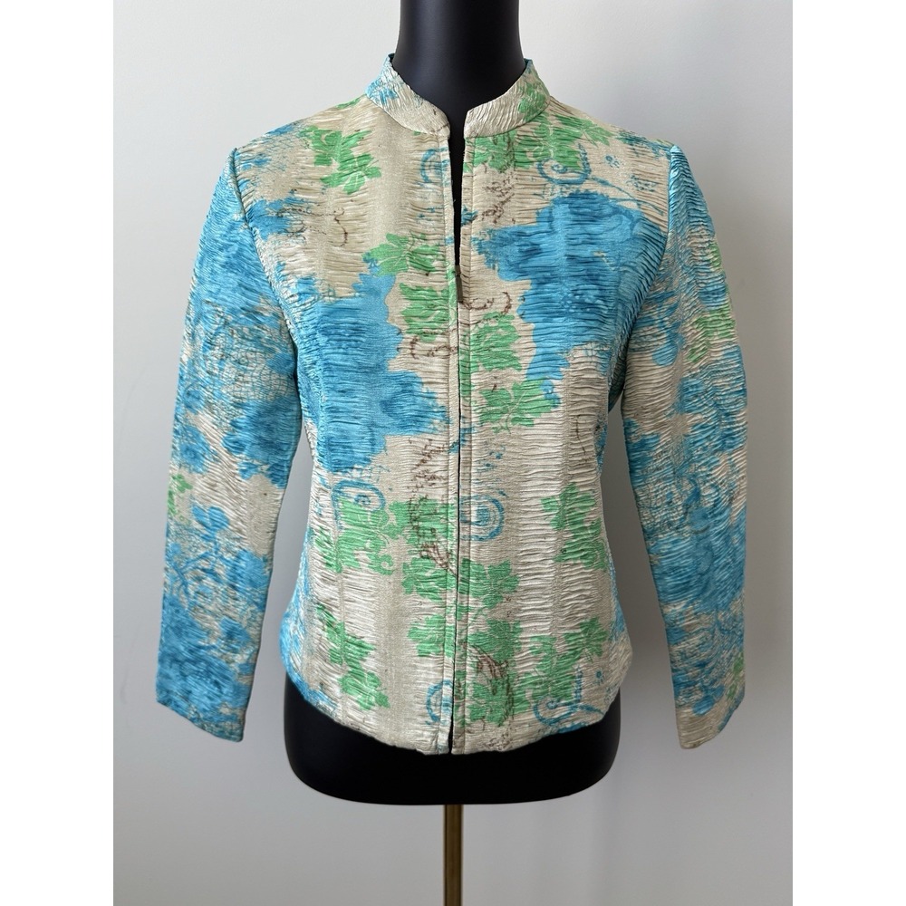 Analogy Women's SP Petite Zip Up Jacket Beige Blue Green NWOT